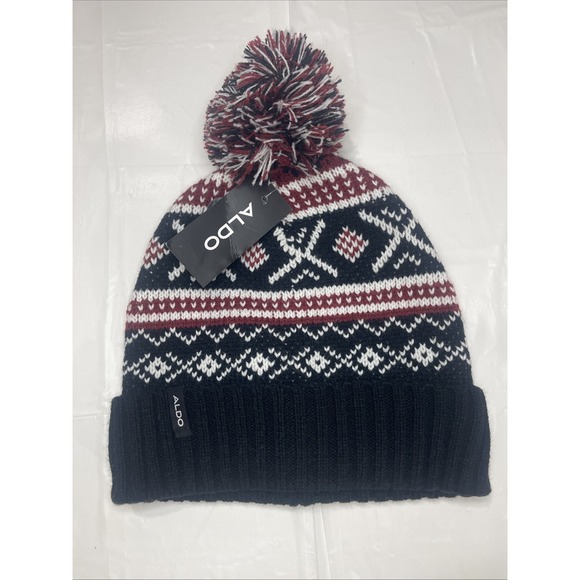 Aldo Accessories - ALDO Winter Hat Beanie Cap with Puff Ball One Size Black White Red New with Tags